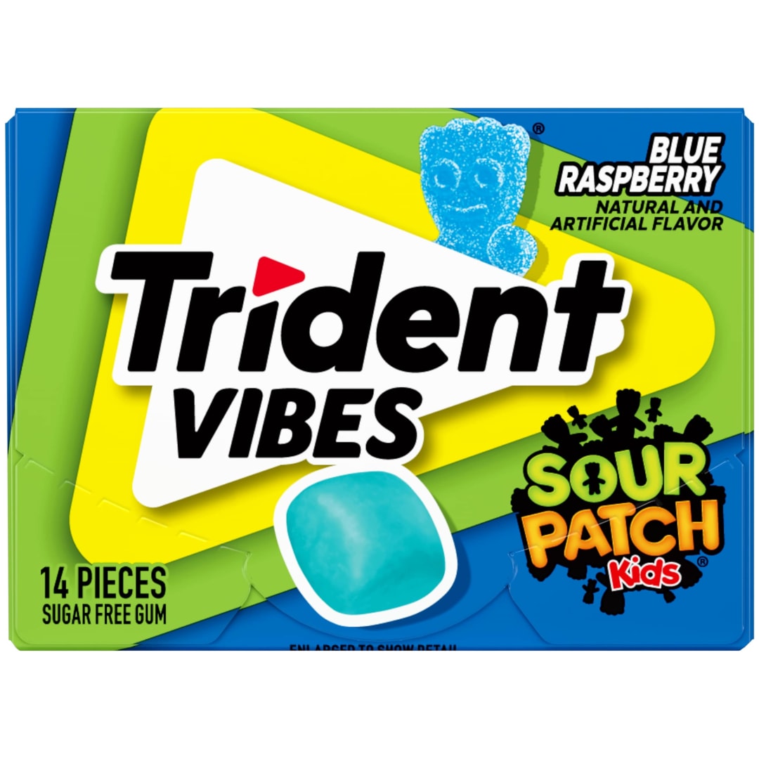 Trident Vibes SOUR PATCH KIDS Sugar Free Chewing Gum Blue Raspberry 14 pc Clutch Pack