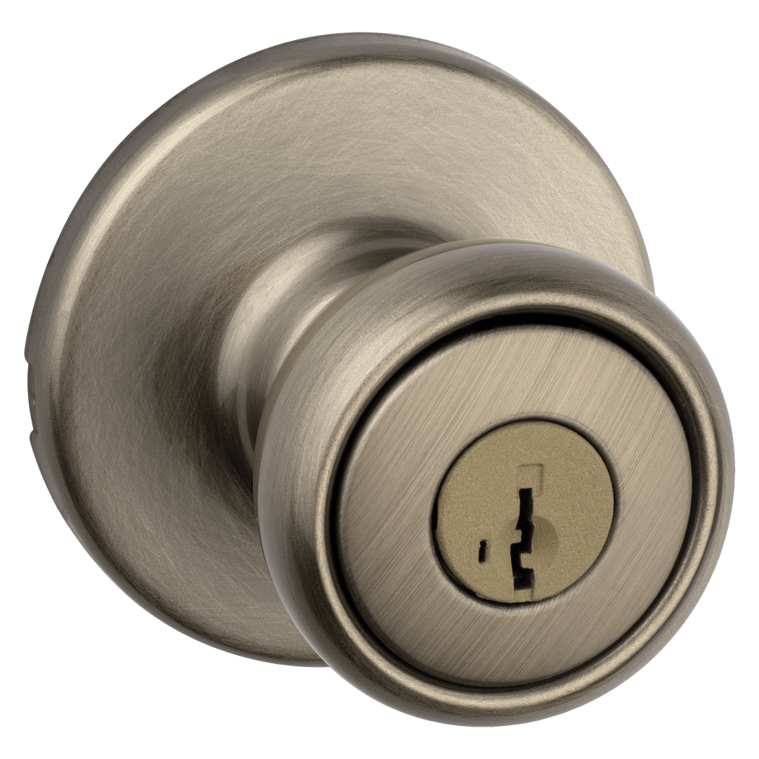 Tylo Keyed Entry Knob featuring SmartKey Security™ in Antique Brass