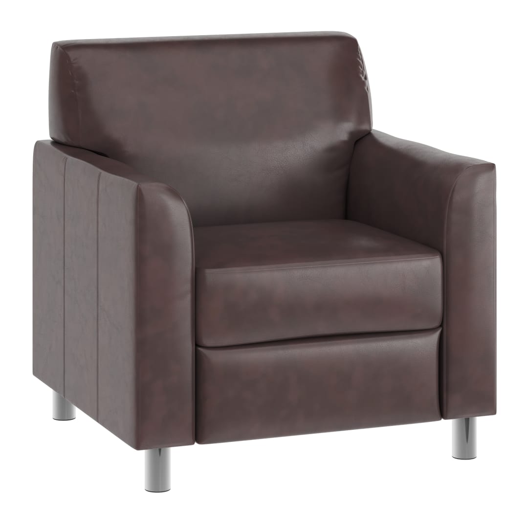 HERCULES Diplomat Brown LeatherSoft Chair with Clean Line-Stitched Frame and Chrome Legs