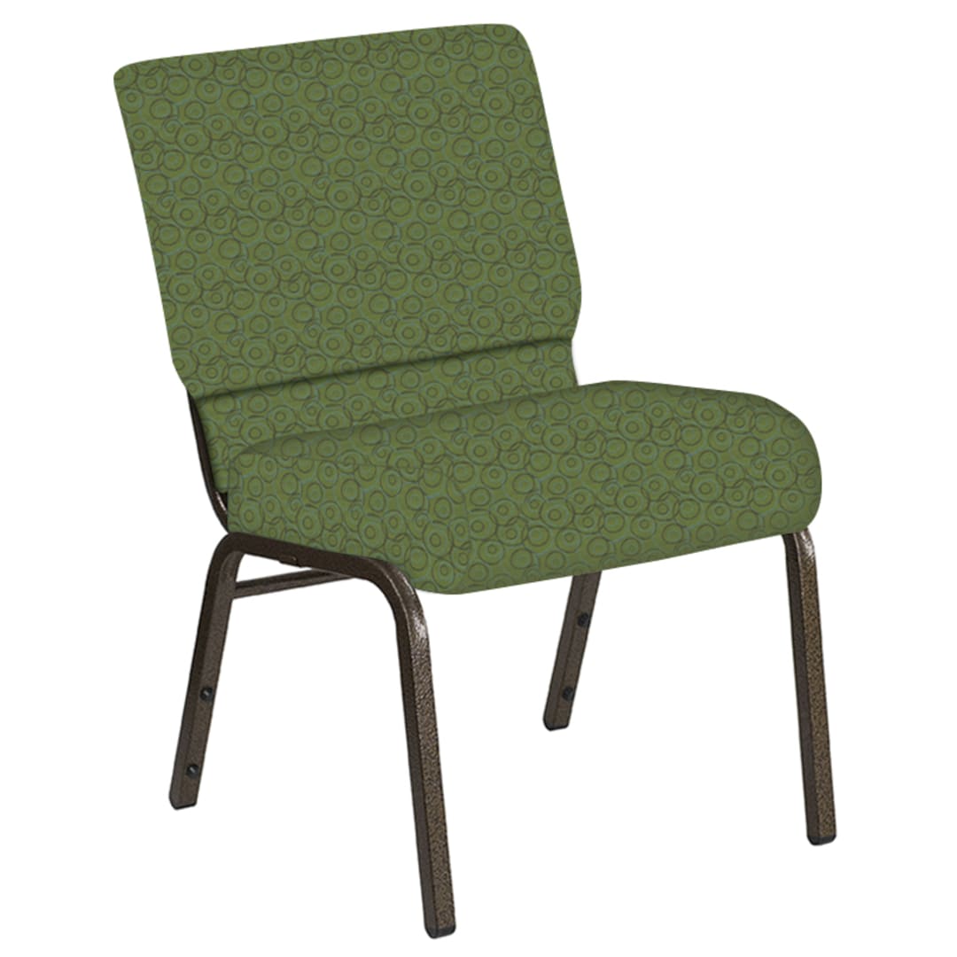 Embroidered 21''W Church Chair in Martini Appletini Fabric - Gold Vein Frame