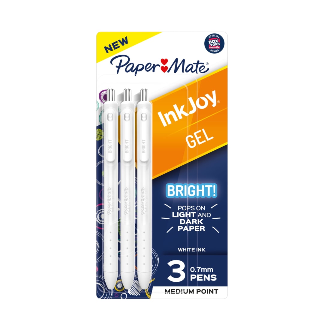 Paper Mate® InkJoy® Bright Pens, Gel Pens, Medium Point (0.7mm), Retractable, Bright White Ink, 3 Count