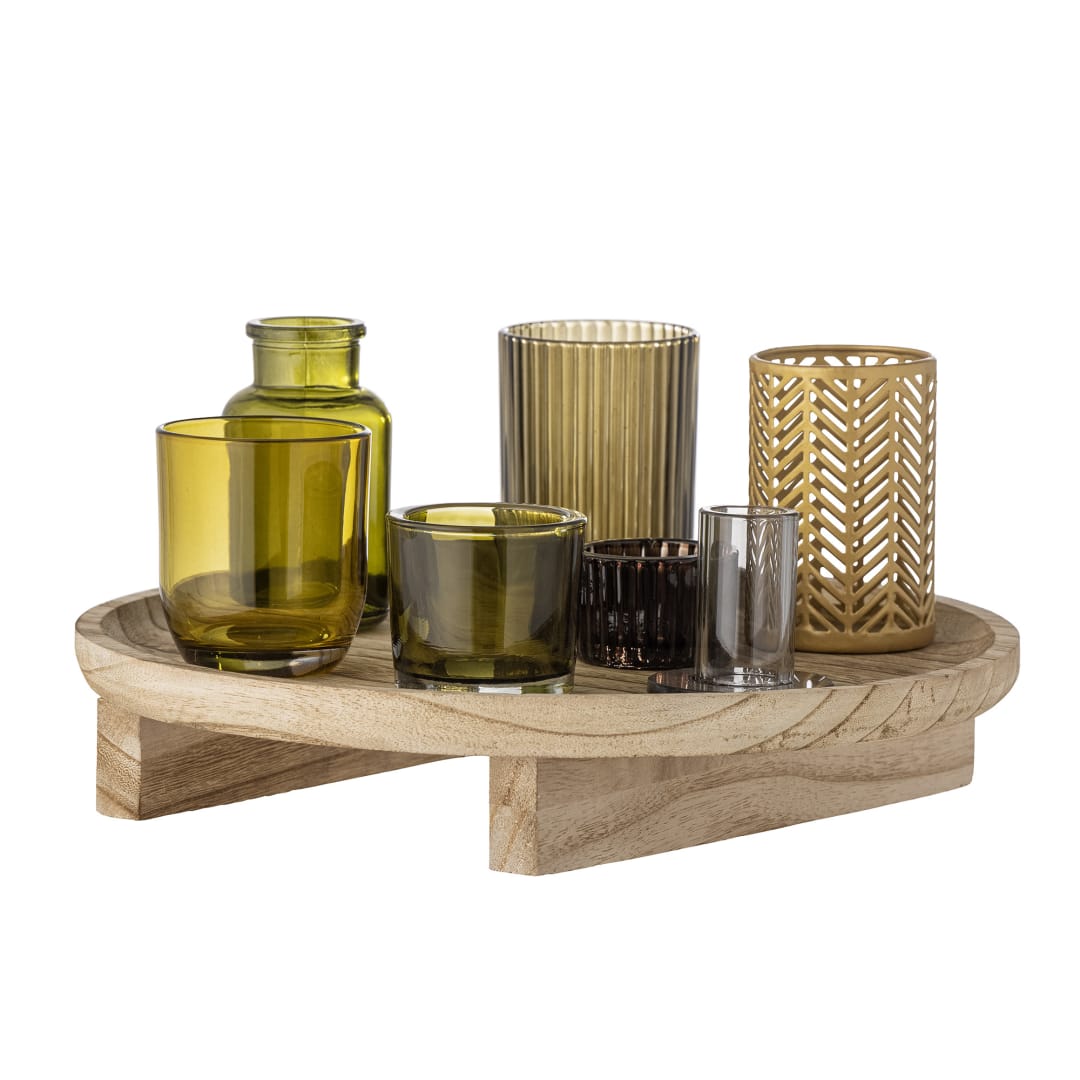 82054270 - Sanga Tray w/Votive, Nature, Glass STOCK: 24