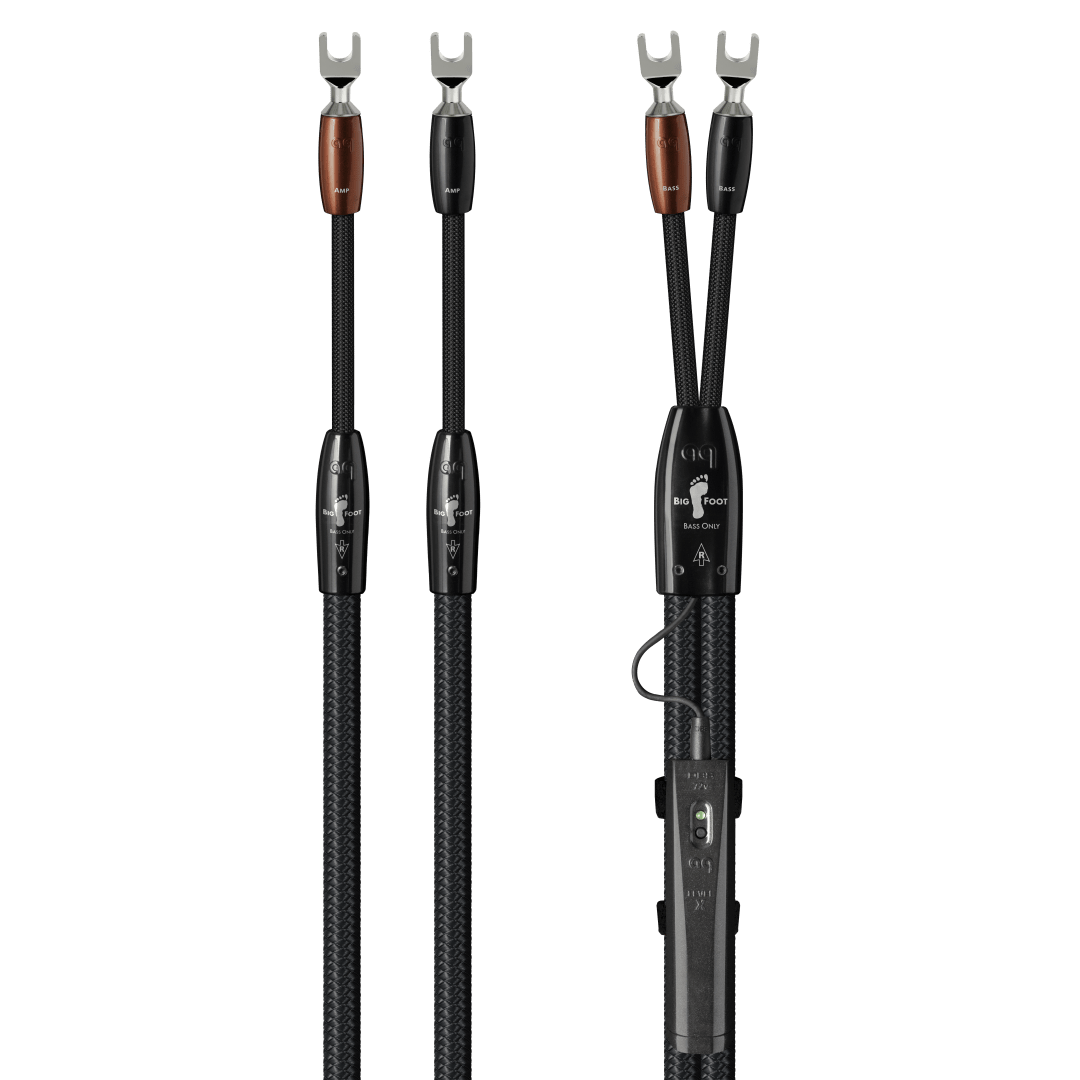 AudioQuest BigFoot Bass-Only Speaker Cable w/ RF/ND-Tech for Midrange and Bass (8', 2 x Male Multi-Spade, Silver)