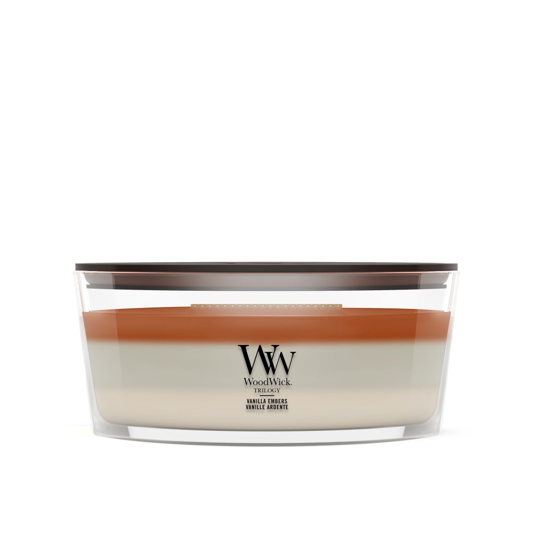 WoodWick Vela perfumada | Vela elíptica | Vanilla Embers | Regalos perfectos para mujeres