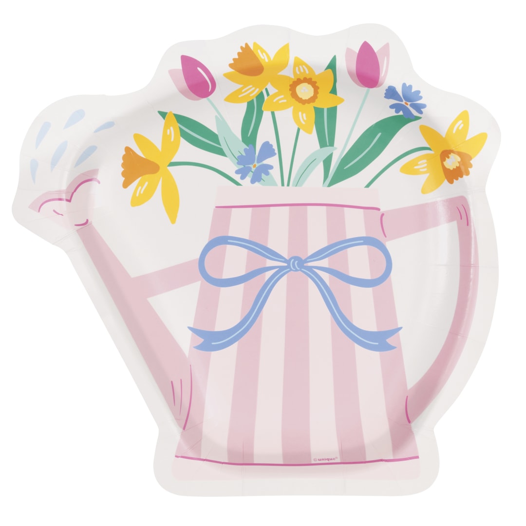 Pastel Spring Watering-Can-Shaped 9.25" Dinner Plates, 8ct