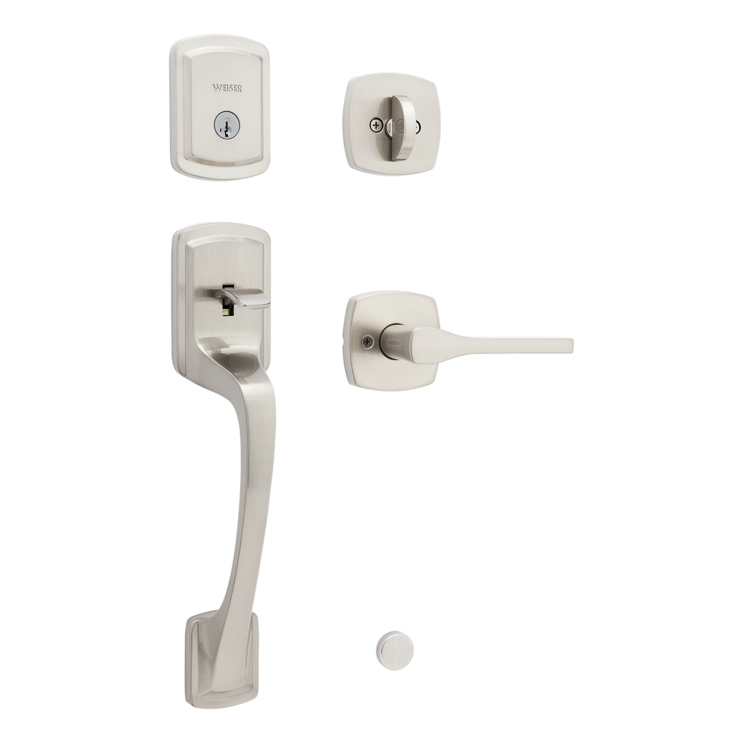 Prague Single Cylinder Handleset with Cambie Knob featuring SmartKey Security™ in Satin Nickel