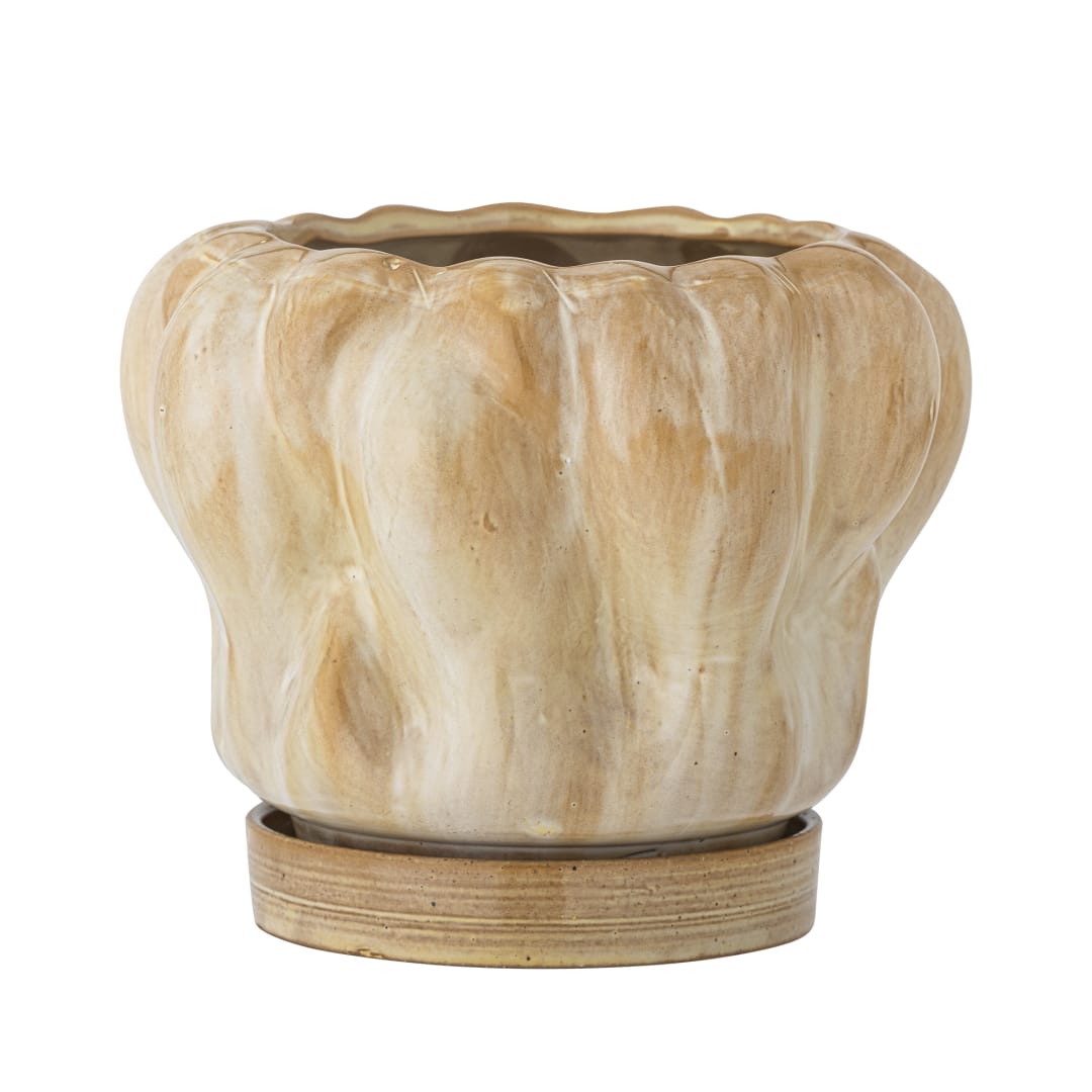 82061455 - Hollis Flowerpot w/Saucer, Nature, Stoneware STOCK: 287