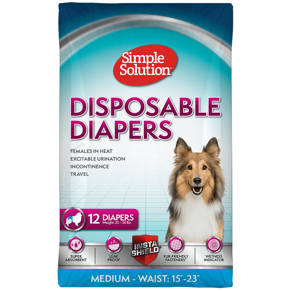 Simple Solution Disposable Dog Diapers for Female Dogs | Super Absorbent Leak-Proof Fit | Medium | 12 Count