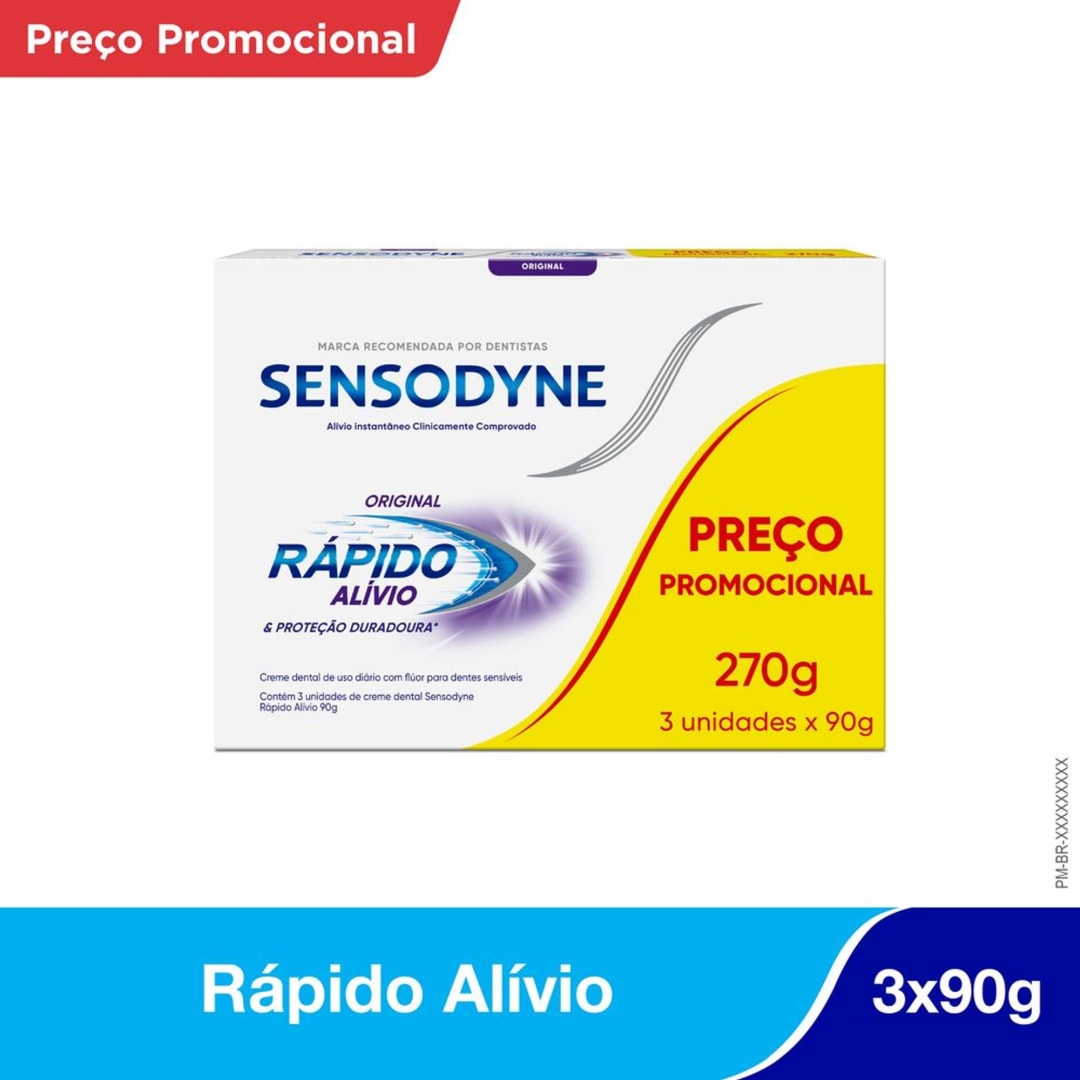Sensodyne Rápido Alívio 3x90g – Alívio em 60s para dentes sensíveis, ação rápida e duradoura