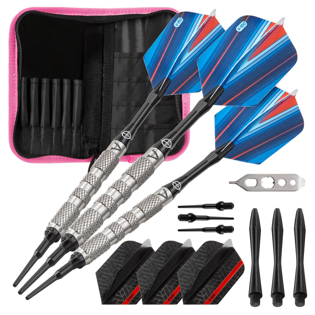 Viper Sidewinder Tungsten Soft Tip Darts Knurled Barrel 18 Grams and Casemaster Deluxe Pink Nylon Dart Case