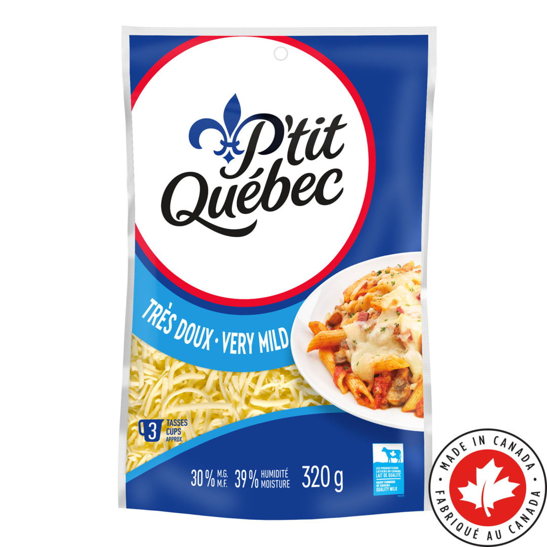 P'tit Québec Very Mild Cheddar Shredded Cheese, 320g