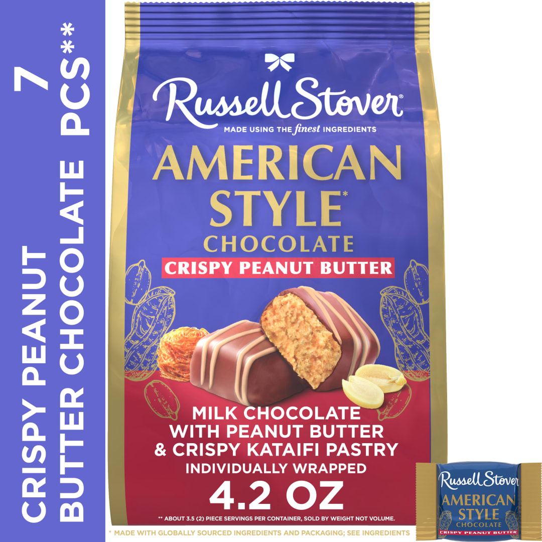 RUSSELL STOVER American Style Milk Chocolate with Peanut Butter &amp; Kataifi Candy Gift Bag, 4.2 oz.