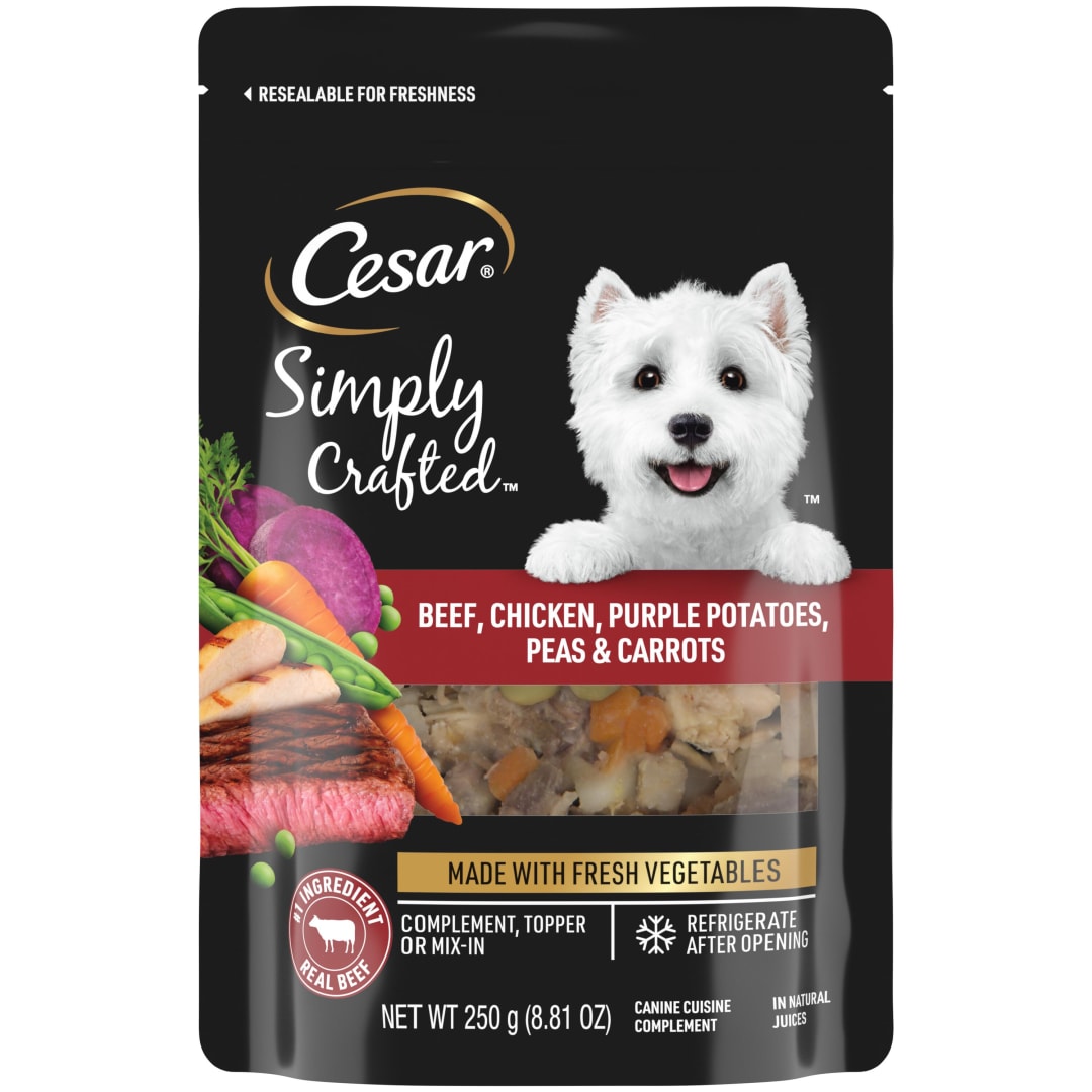 Cesar Simply Crafted Beef, Chicken and Vegetables Adult Wet Dog Food Topper, 8.82 oz Pouch