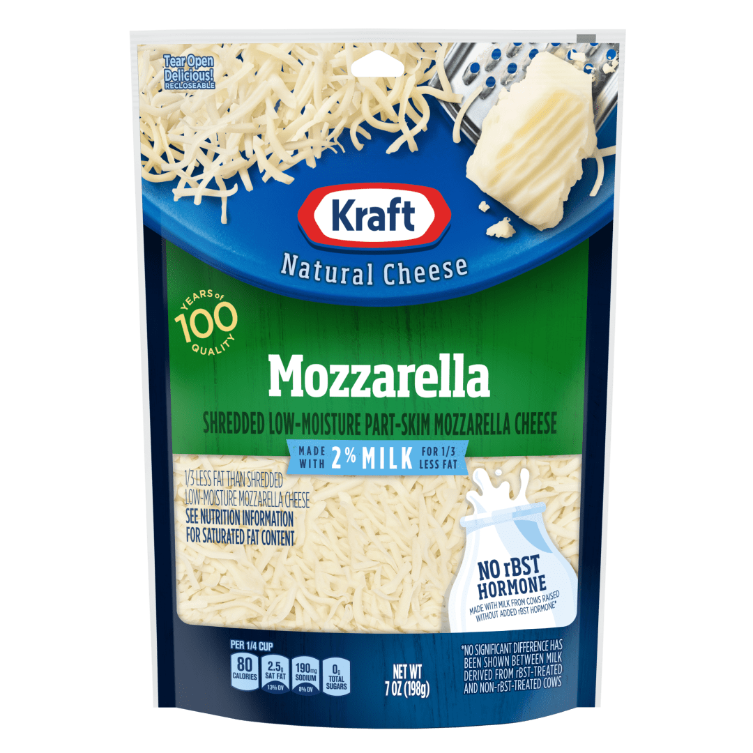 Kraft Natural Mozzarella Shredded Cheese with 2% Milk, 7 oz Bag