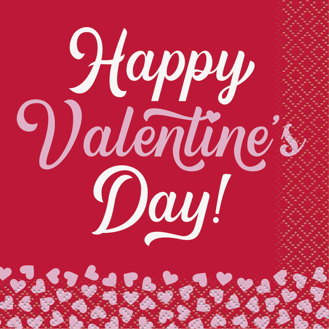 XOXO Valentine's Day "Happy Valentine's Day" Beverage Napkins, 16ct