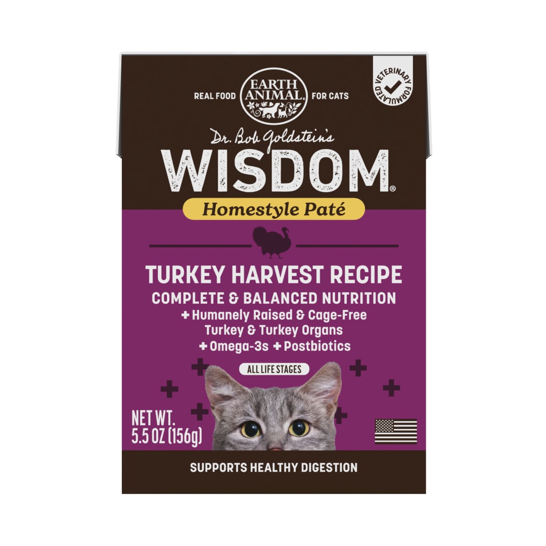 Earth Animal Wisdom Homestyle Paté Turkey Harvest Recipe Wet Cat Food, 5.5 oz Box