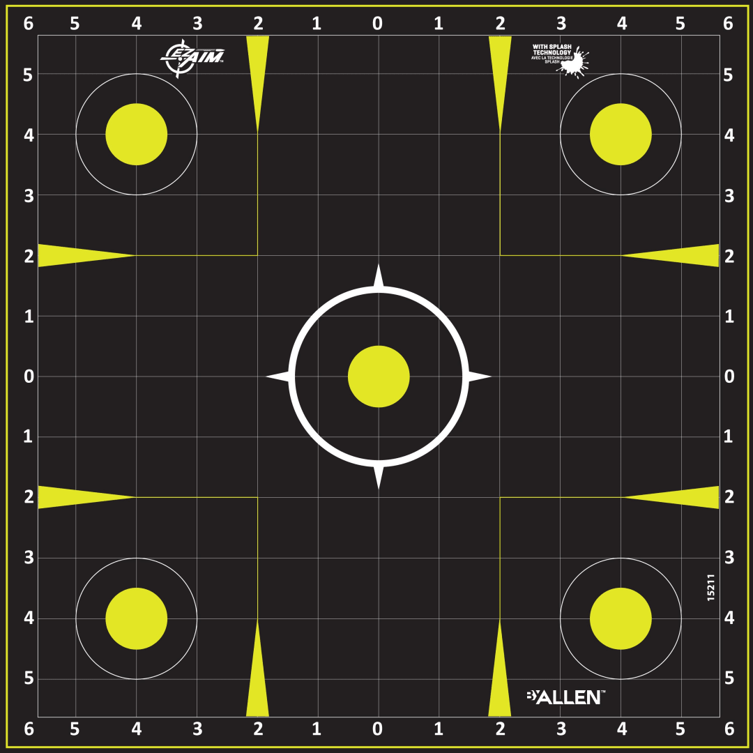 EZ Aim® Reactive Paper Shooting Targets, Sight-In Grid, 12" Square, 12-Pack, Black/Chartreuse