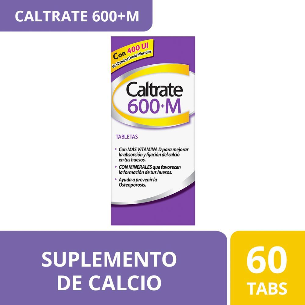 Caltrate Suplemento de Calcio 600 +M 600mg / 400 UI Frasco con 60 tabletas