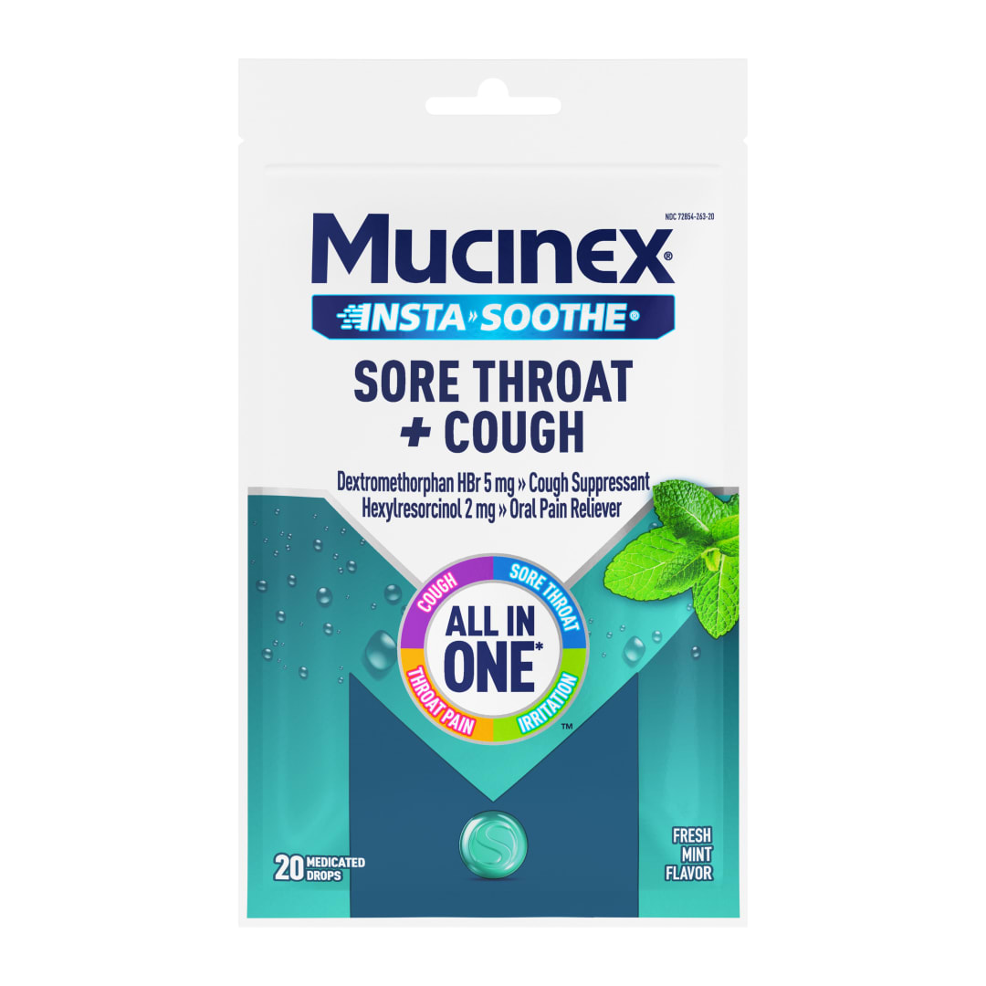 MUCINEX® InstaSoothe™ Sore Throat + Cough Relief - Alpine Herbs & Fresh Mint 36/20 ct.