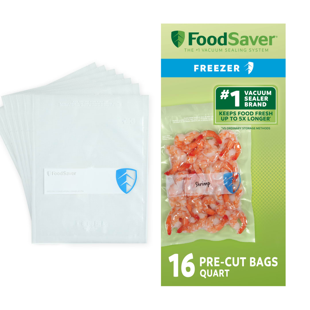 FoodSaver Quart Vacuum Seal Bags, 946 ml, 16 Count, Pre-Cut BPA-Free Freezer Bags