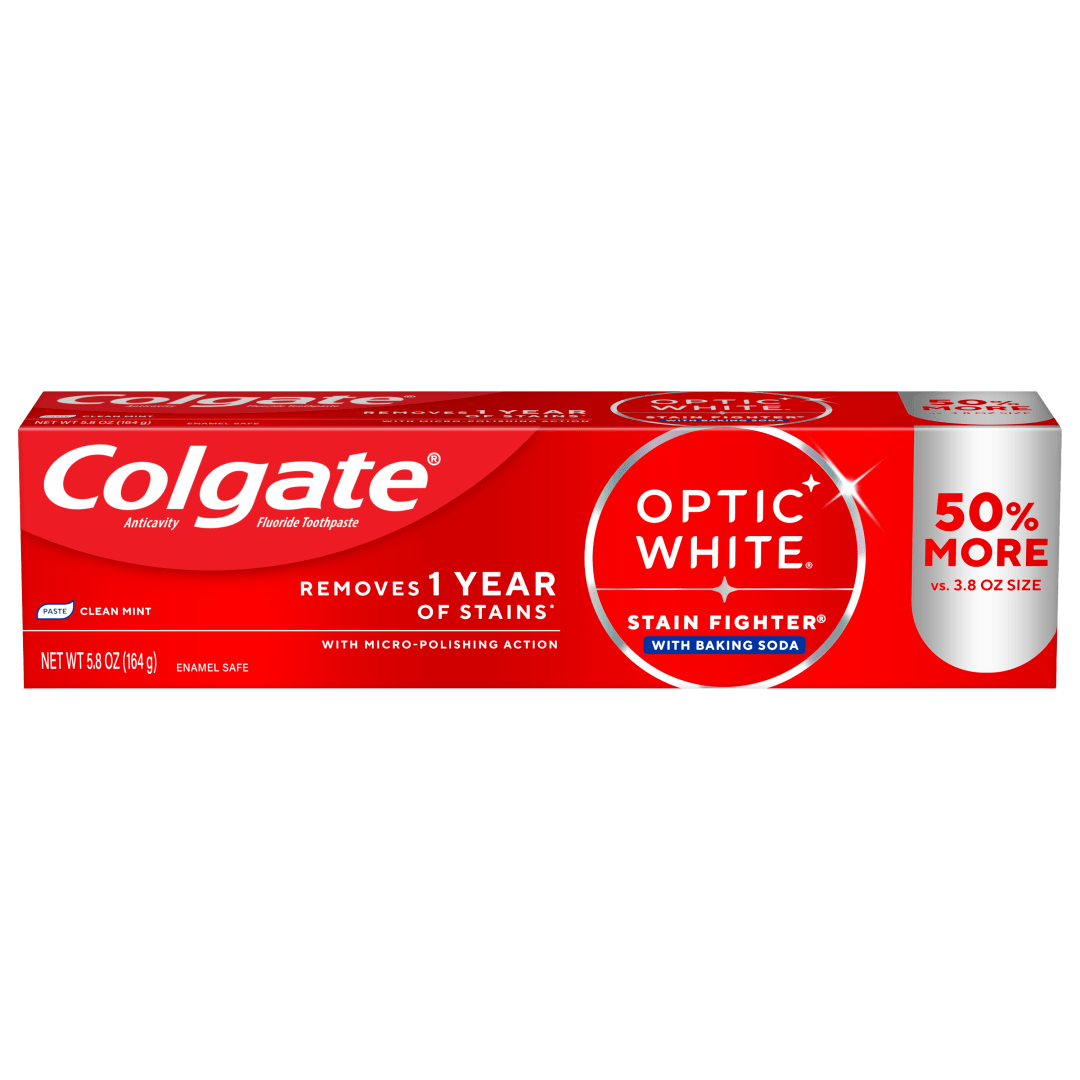 Colgate Optic White Stain Fighter with Baking Soda Teeth Whitening Toothpaste, Clean Mint, 5.8 oz