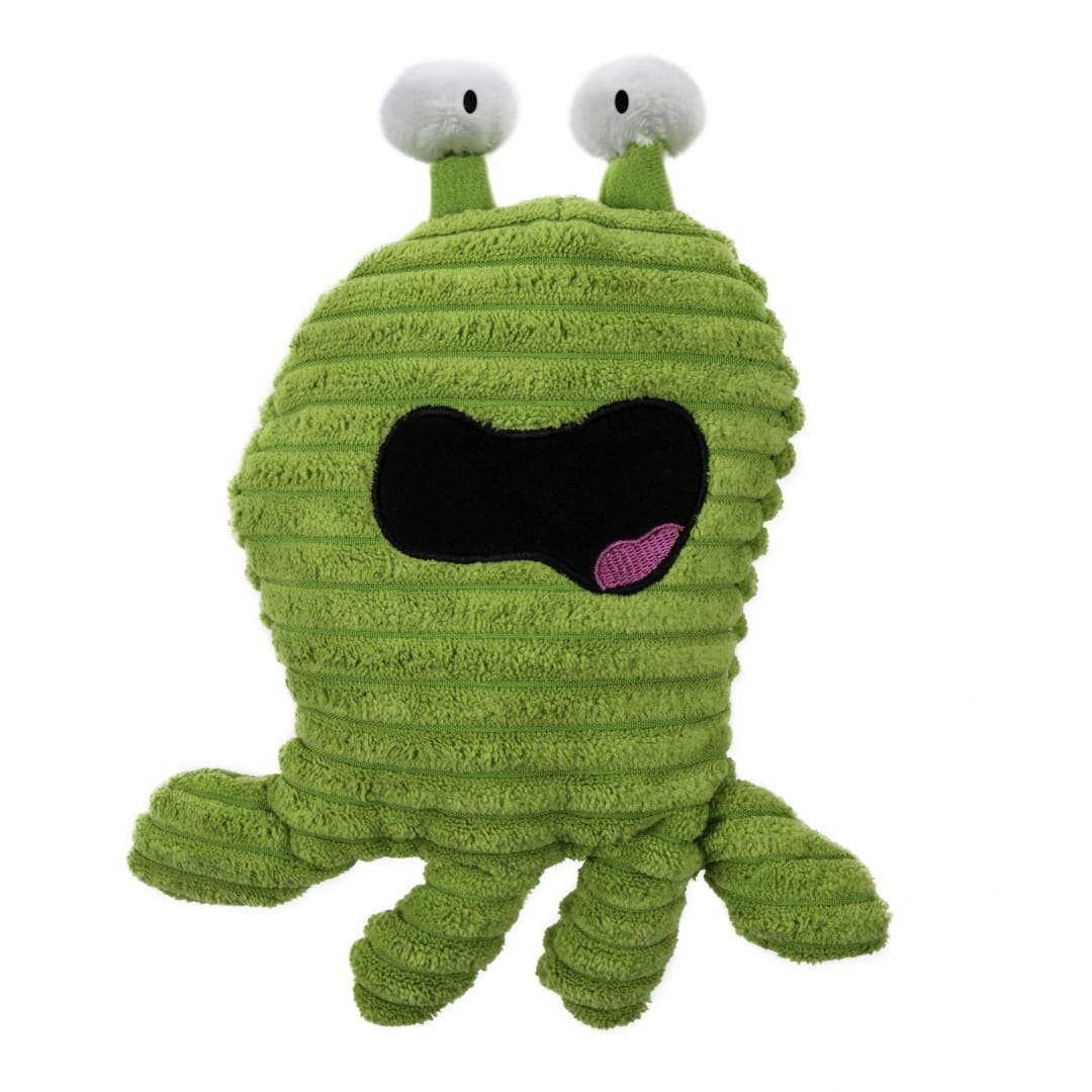 goDog PlayClean Germs Squeaky Plush Dog Toy with Odor-Eliminating Essential Oils With Chew Guard Technology, Green, Small