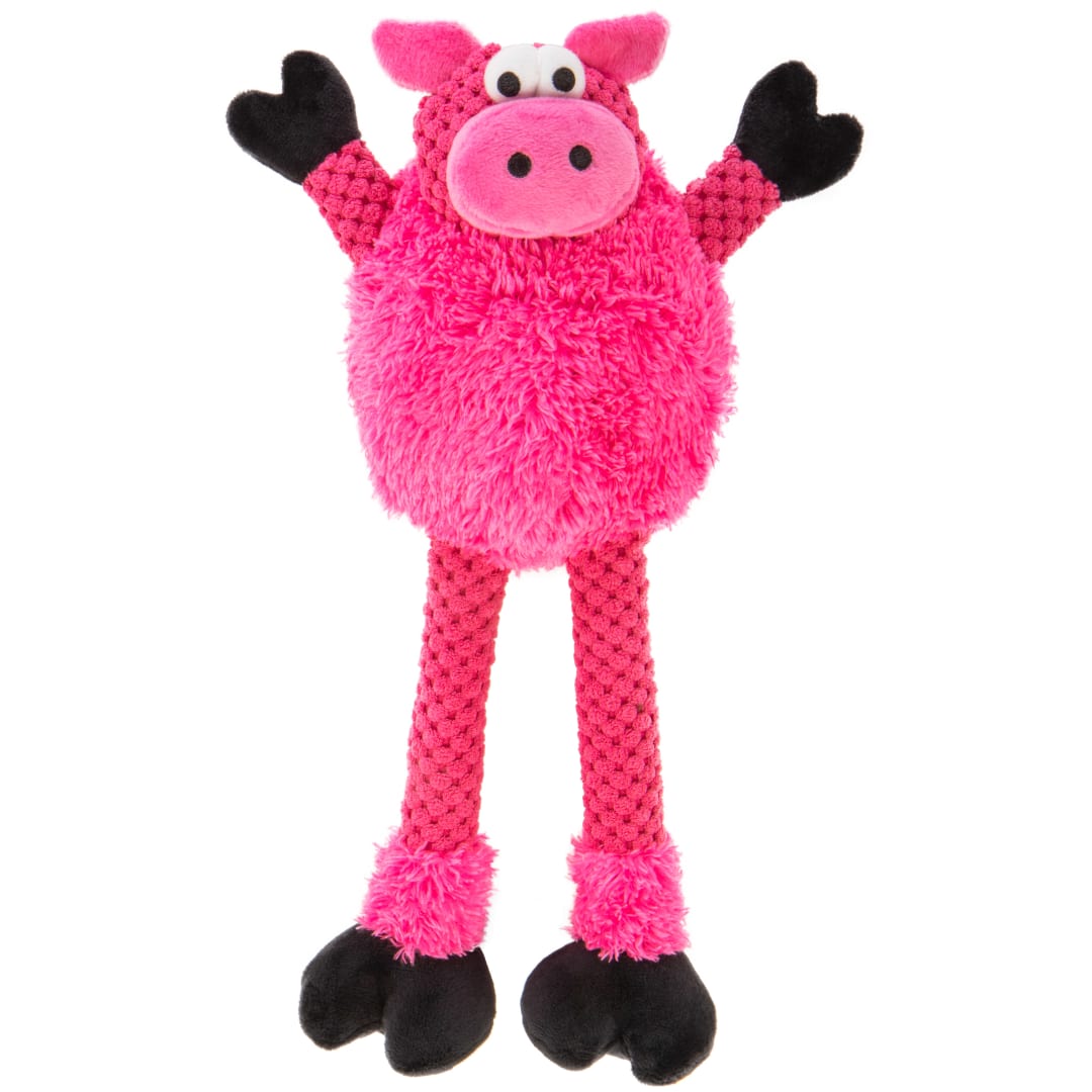 goDog Farm Friends Skinny Pig Squeaky Dog Toy, Plush with Chew Guard Technology, Pink, Small