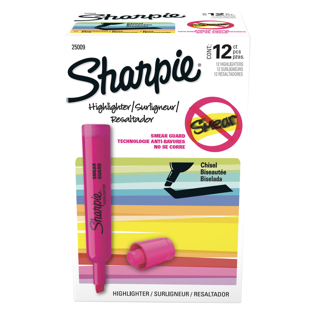 Sharpie Tank Highlighters, Chisel Tip, Pink, 12 Count