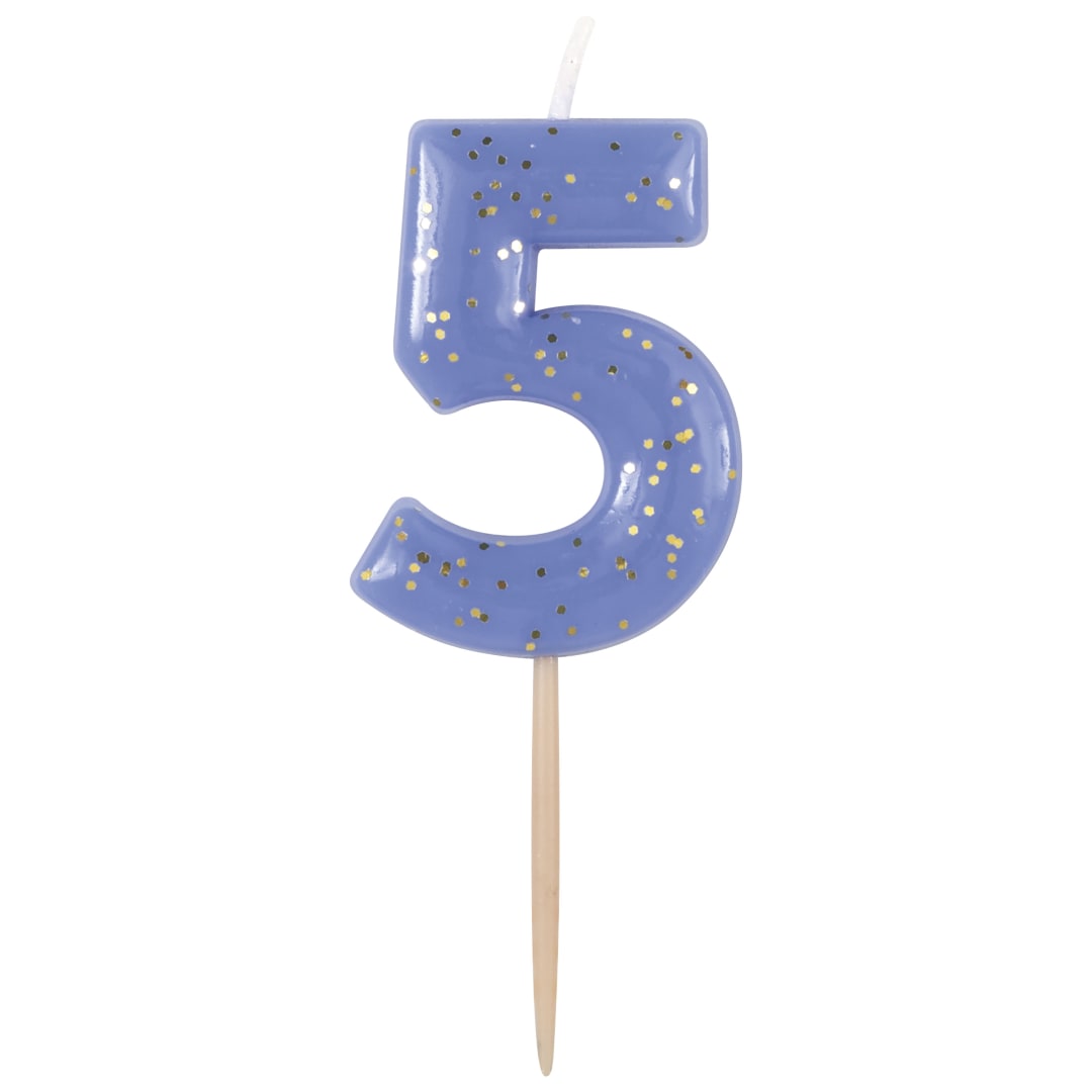 Mini Gold Glitter Pastel Number 5 Pick Birthday Candle