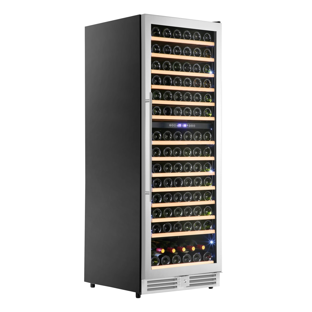 Avanti Refresh Dual-Zone Wine Cooler, 148 Bottle Capacity, Wood Accent Shelves, in Stainless Steel (WCF148DE3S-1)