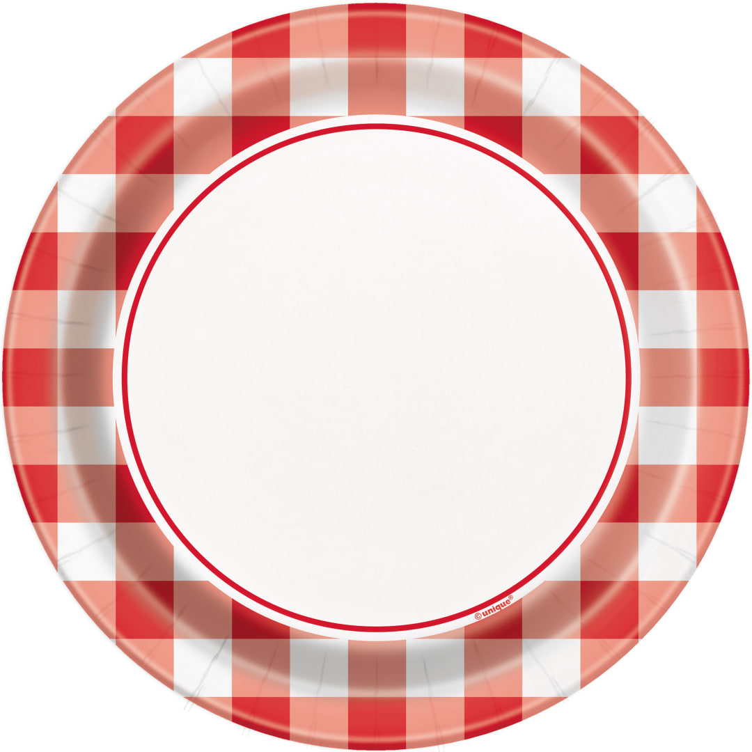 Red Gingham Round 7" Dessert Plates, 8ct