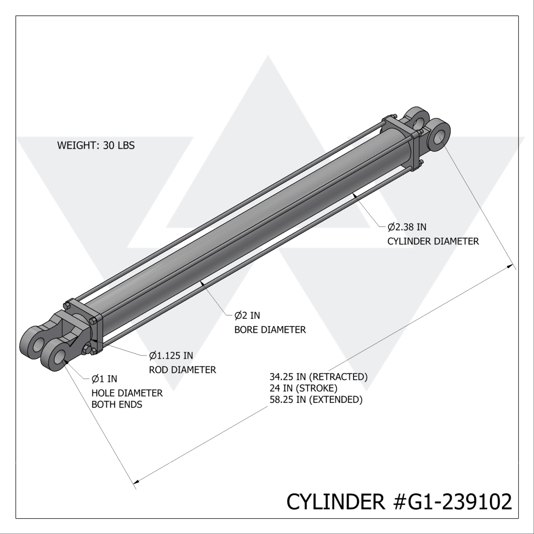 Galbreath™ Cylinder, Double Acting 2X1 1/8X24 Fork