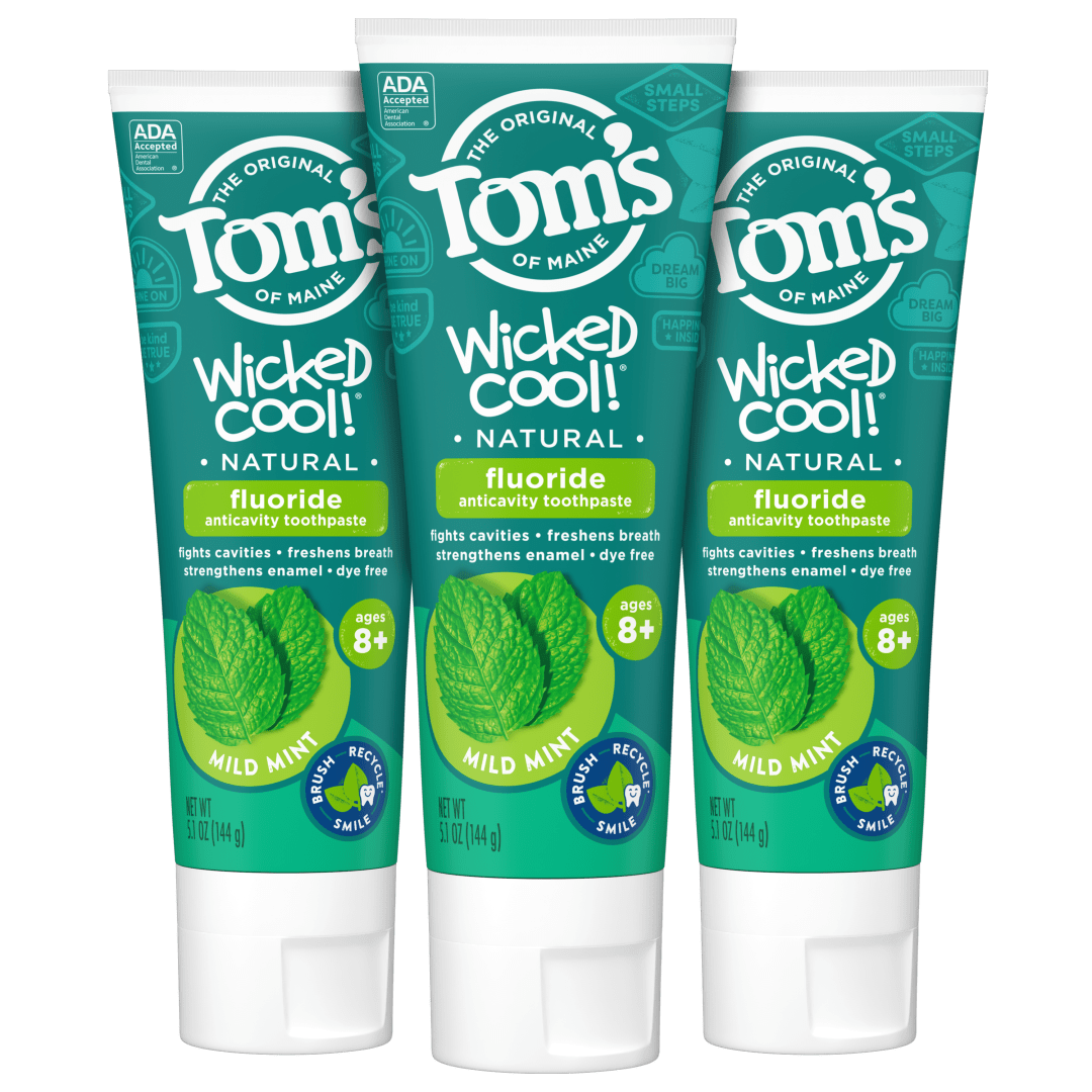 Tom's of Maine Natural Wicked Cool! Fluoride Toothpaste for Kids, Mild Mint, 5.1 oz. 3-Pack