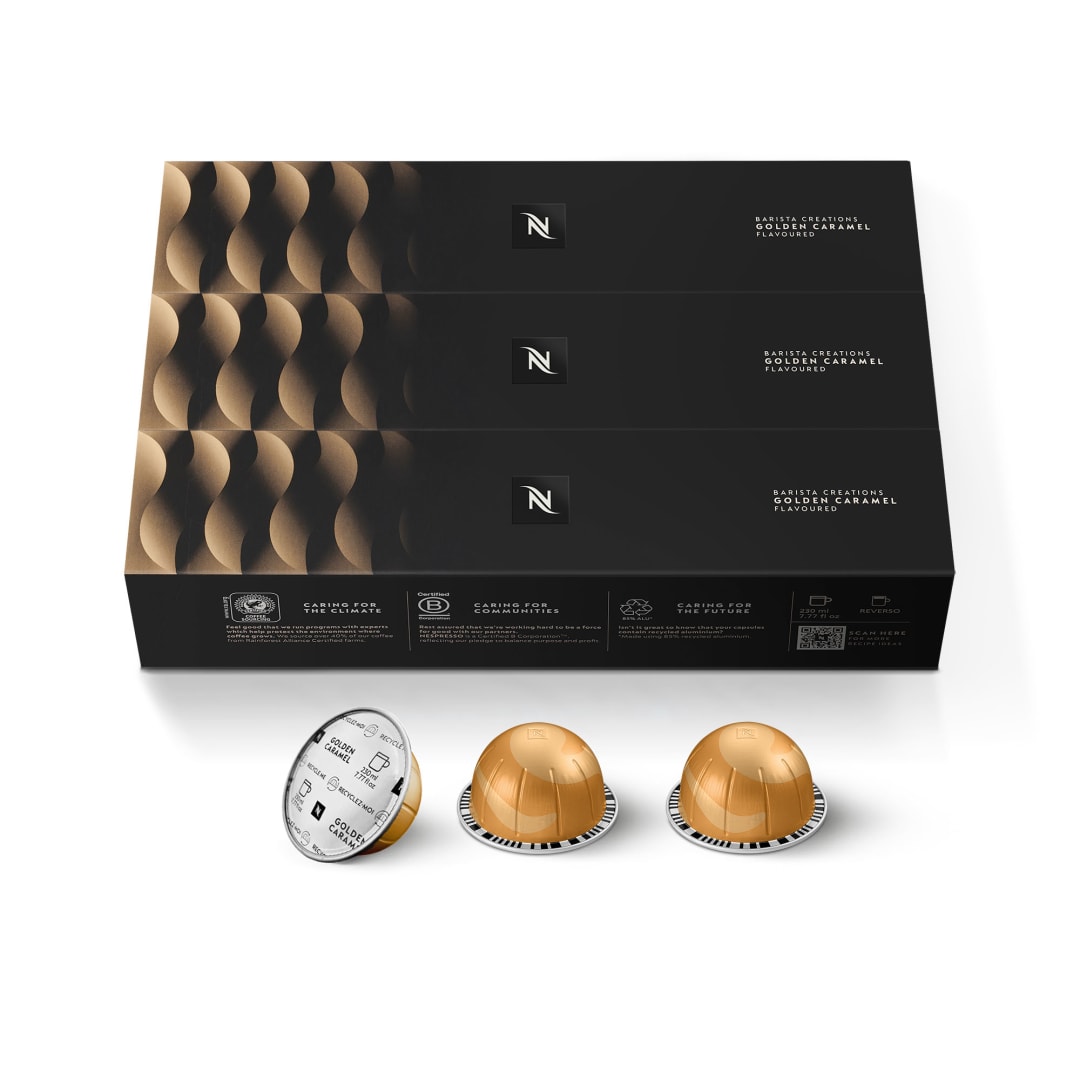Nespresso Capsules Vertuo, Golden Caramel, Medium Roast Coffee, 30 Count Coffee Pods