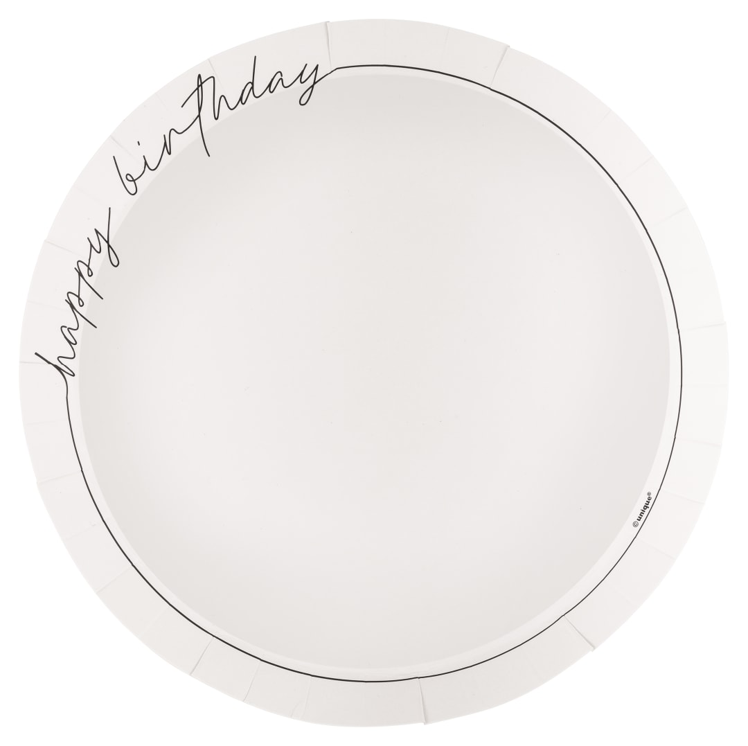 Script Birthday "Happy Birthday" Shallow Round 8.25" Dessert Plates, 8ct