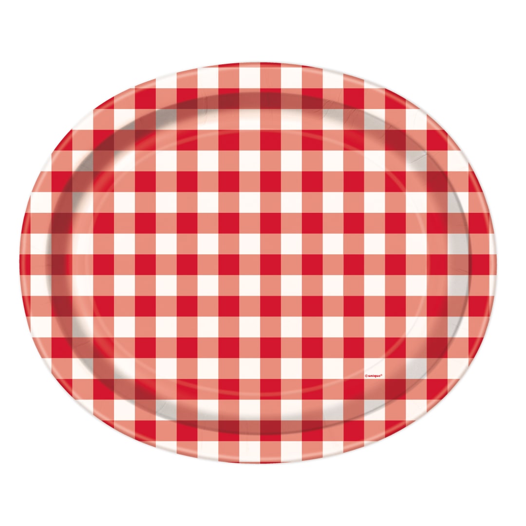 Red Gingham Paper Oval Plates, 8ct