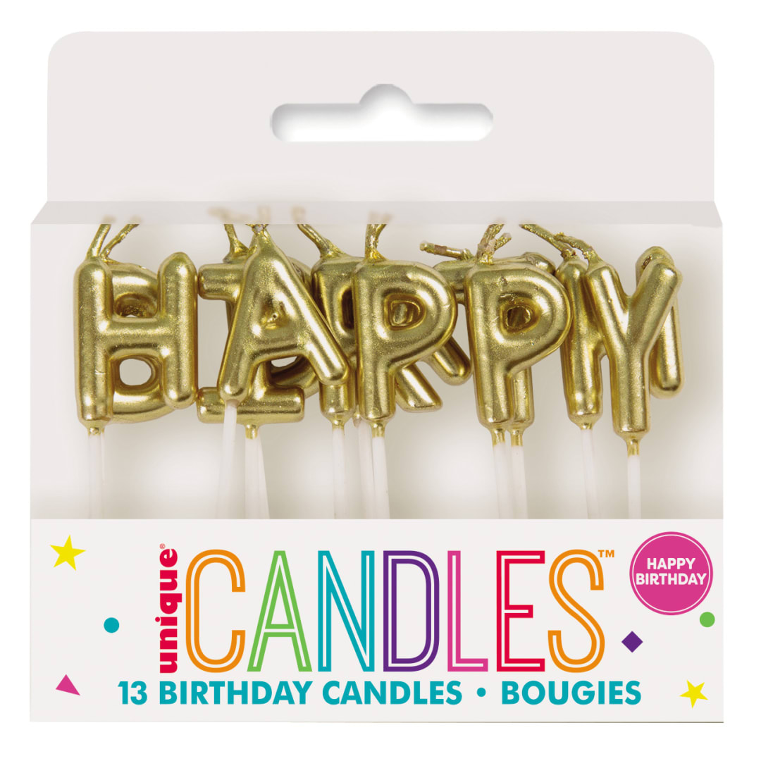 Gold "Happy Birthday" Letter Pick Candles