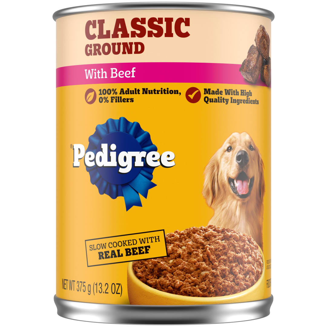 PEDIGREE CHOPPED GROUND DINNER Adult Canned Soft Wet Dog Food with Beef, 13.2 oz. Cans 12 Pack