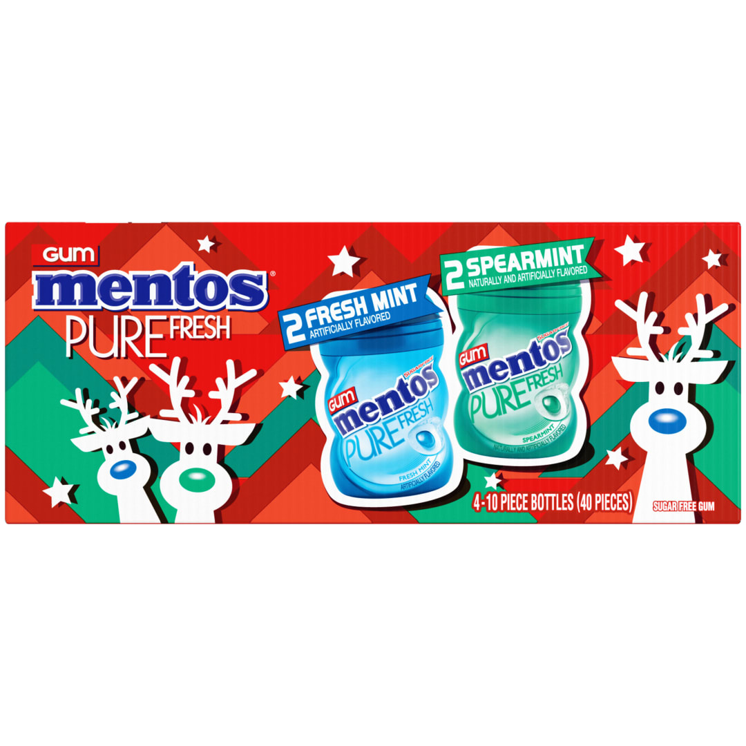 Mentos Gum Pure Fresh Sugar Free Chewing Gum Mixed 4 ct Holiday Theme Nano Bottle