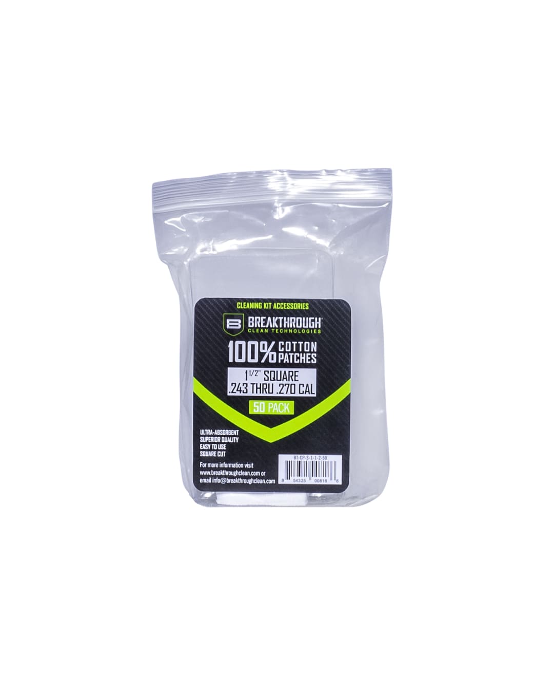 BCT™ Cotton Patches, 1.5" Square, .243 Thru .270 Caliber, 50-Pack