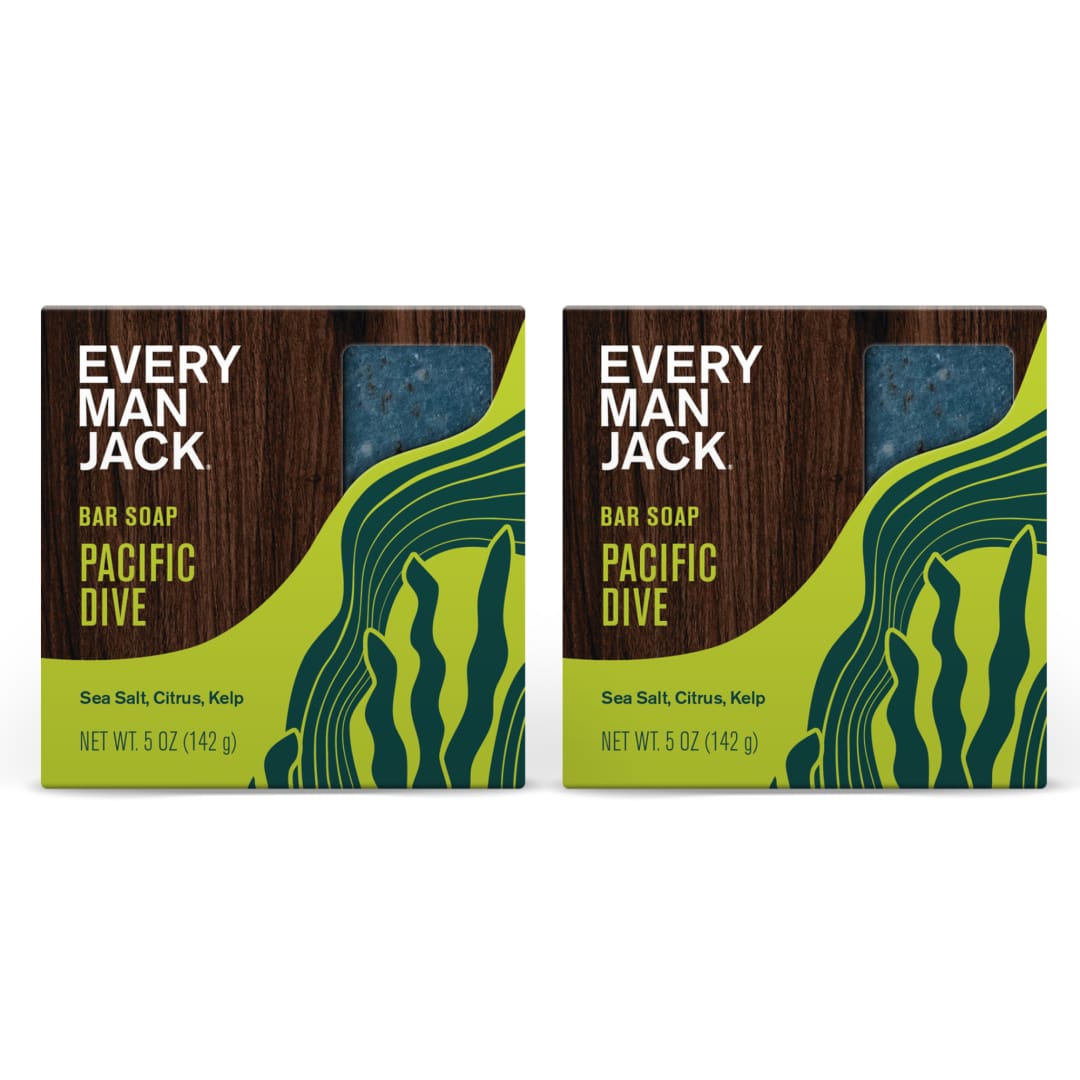 Every Man Jack Cold Plunge Mens Bar Soap - Pacific Dive Scent with notes of Sea Salt, Kelp, Refreshing Citrus - Deeply Cleans, Hydrates with Naturally Derived Ingredients and Light Grit - 5oz 2 Pack