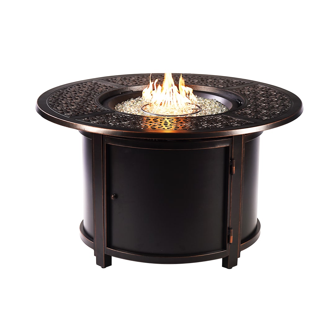 Aluminum Outdoor 44 in. Round Propane Fire Table with Fire Beads, Lid, Propane Tank Cover and Table Fabric Covers in Antique Copper Finish