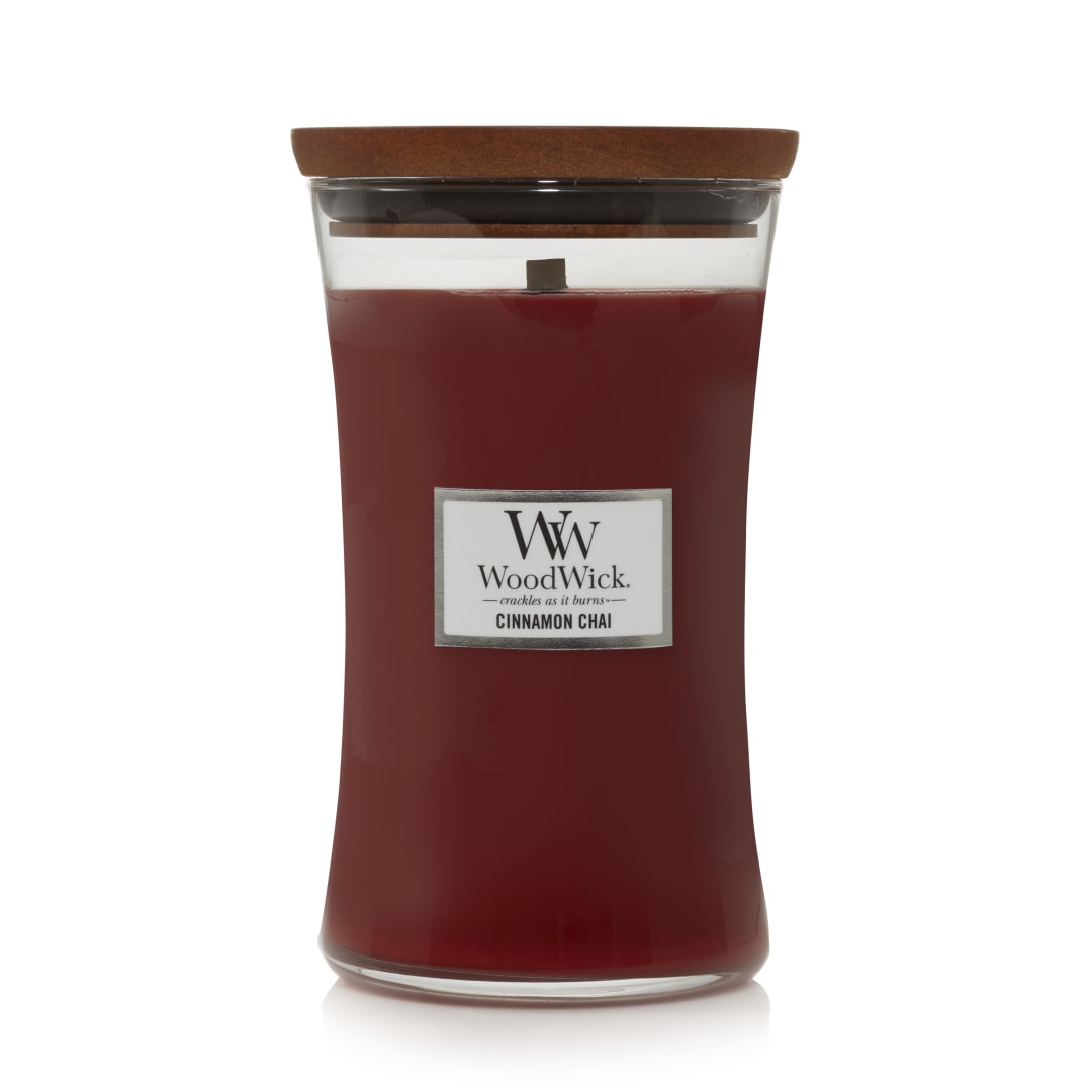 WoodWick® Large Hourglass Scented Candle | Cinnamon Chai | with Crackling Wick | Burn Time: up to 130 Hours