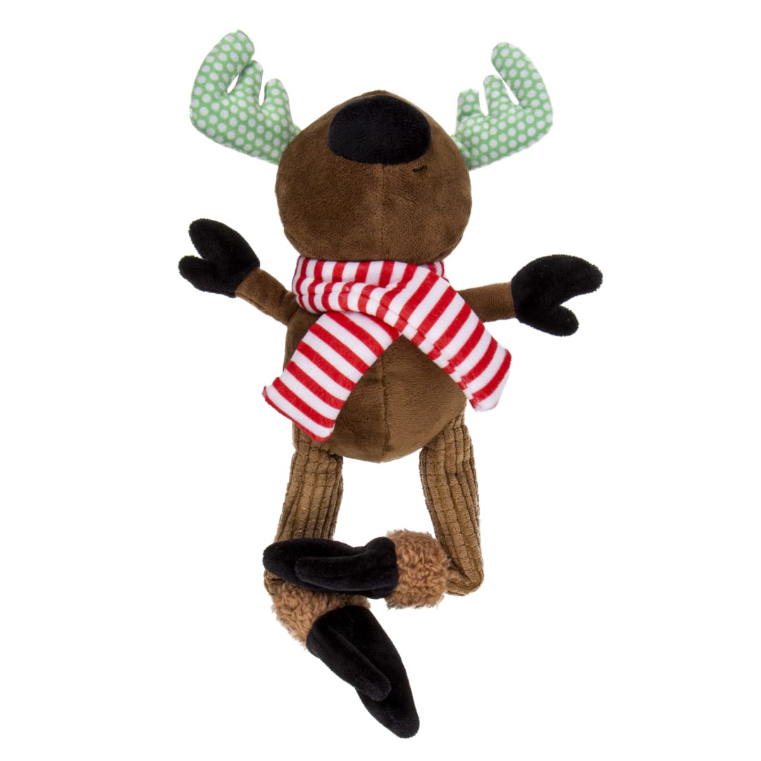 goDog Holiday Action Plush Reindeer Animated Squeaky Plush Dog Toy, Chew Guard Technology, Brown