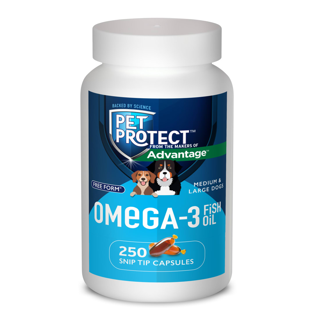 Pet Protect M/L Dog Omega-3 Supplement, Proprietary Free Form Blend, Supports a Normal Inflammatory Response, Snip-Tip Capsules (250 Count)