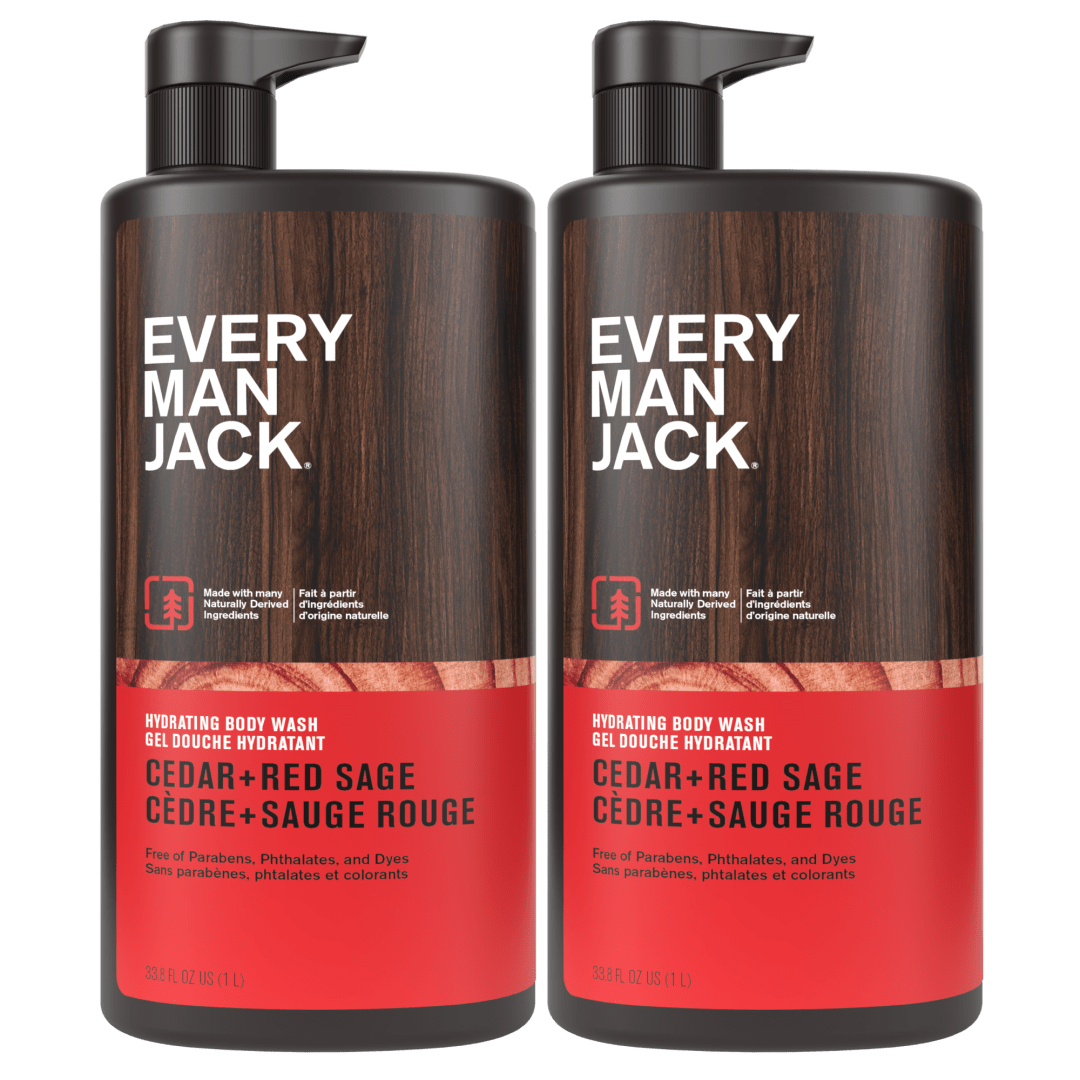 Every Man Jack Cedar + Red Sage Mens Body Wash for All Skin Types - Cleanse, Hydrate, and Smell Great - Free of Parabens, Phtalates, and Dyes - 33.8 fl oz (2 Pack)