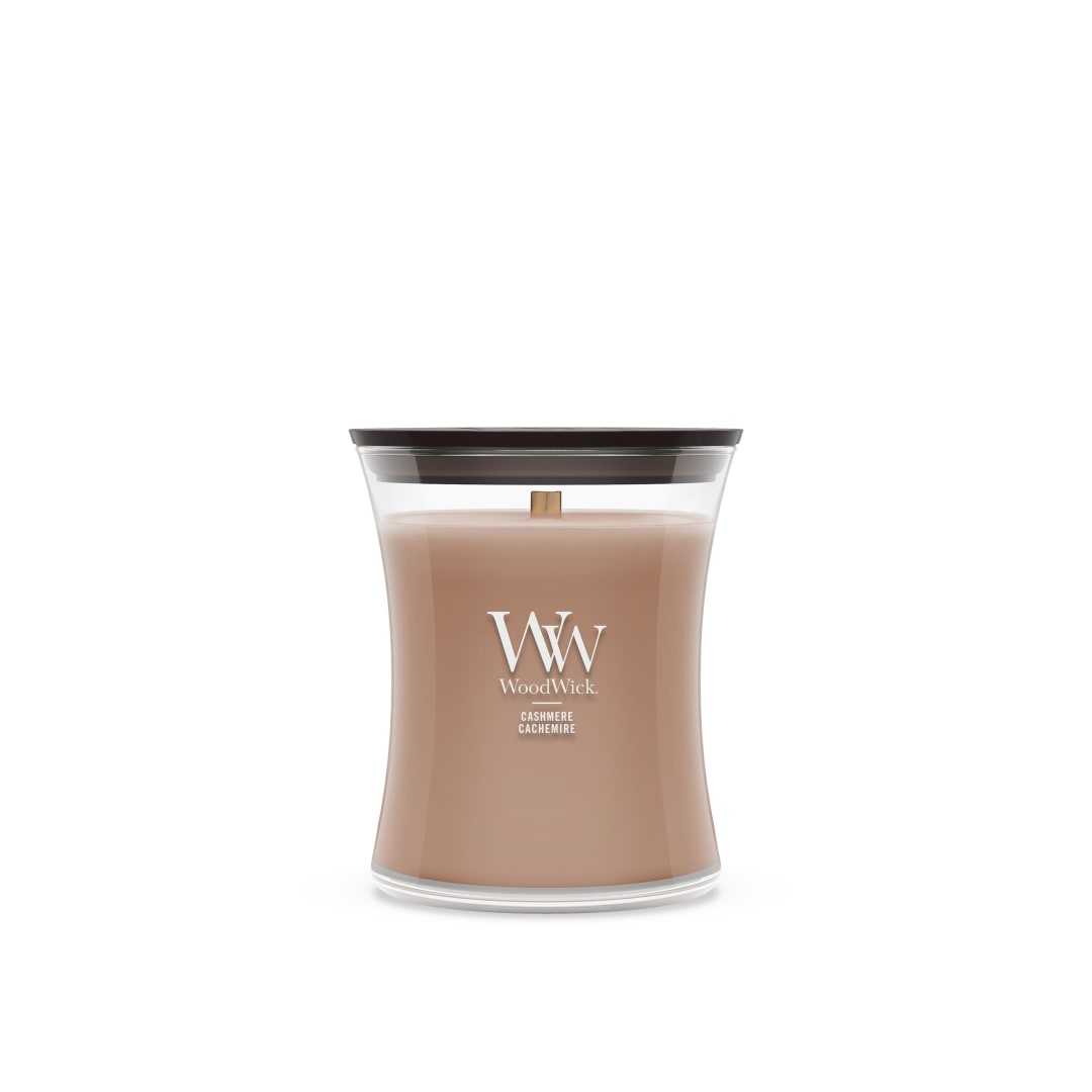 WoodWick Vela perfumada | Vela de tamaño mediano en forma de reloj de arena | Cashmere | Regalos perfectos para mujeres