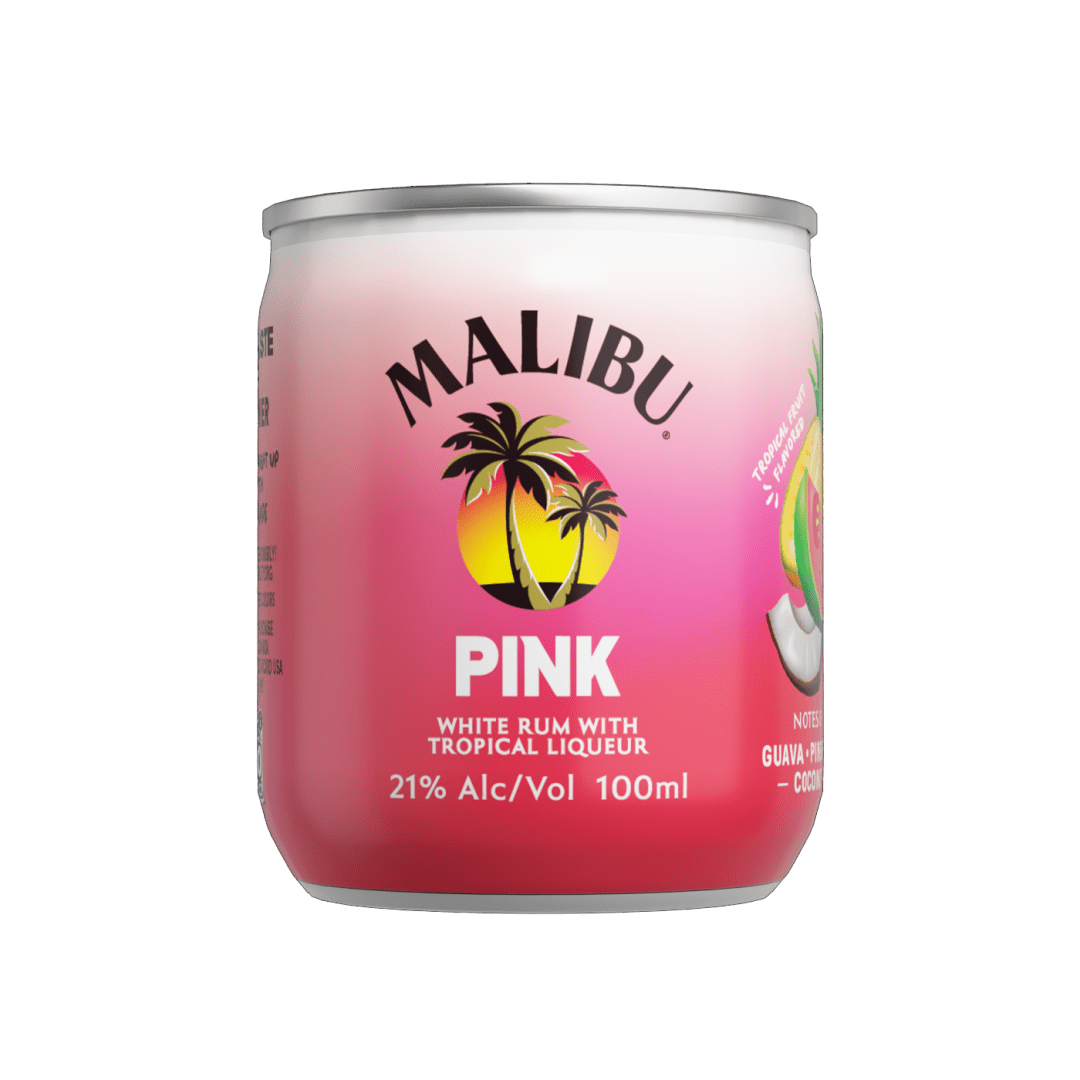 Malibu Pink White Rum with Tropical Liqueur, 100 ml Can, 42 Proof