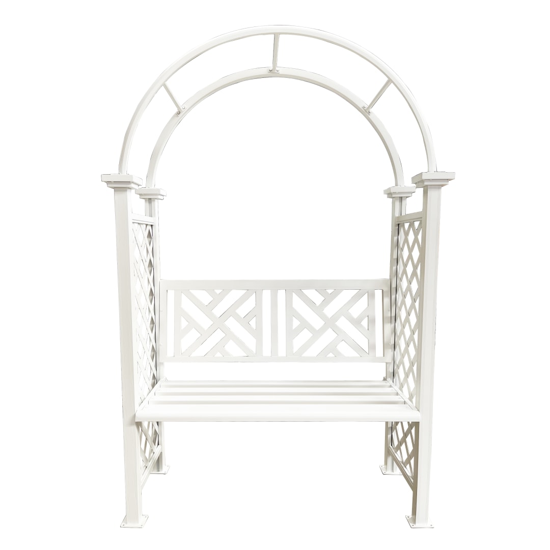 White Aluminum Garden Arbor Arch with 2-Seater Bench