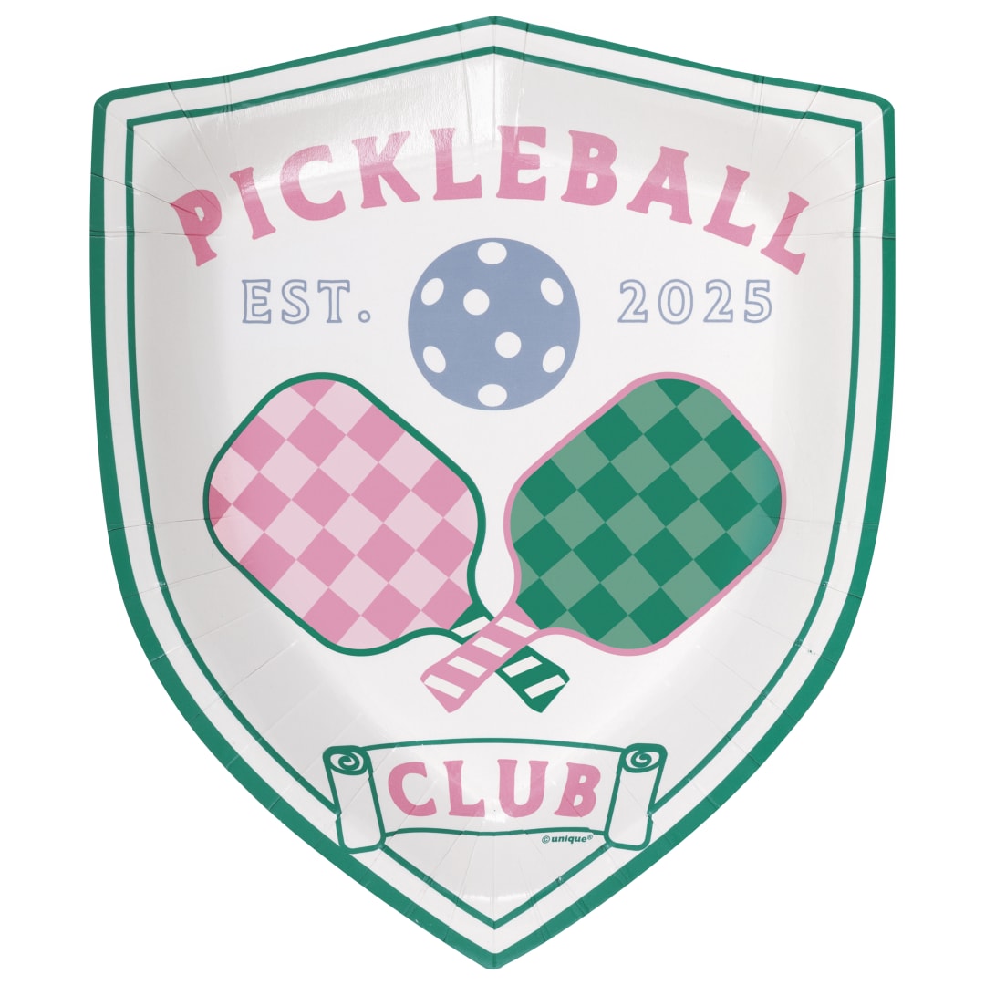 Playful Summer "Pickleball Club" Crest-Shaped 7" x 8.25" Dessert Plates, 8ct
